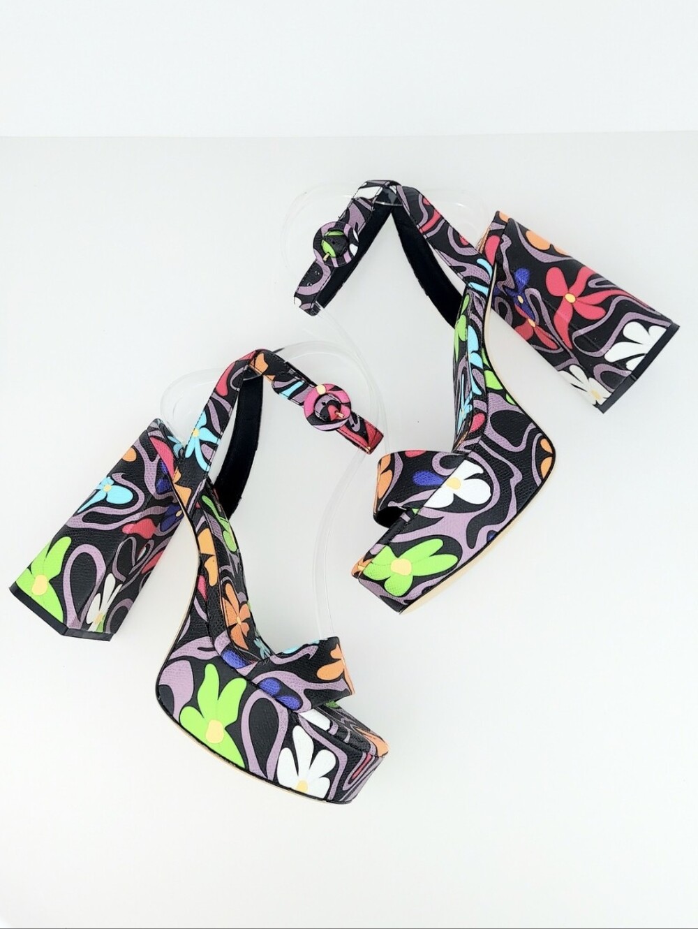 Larroude Dolly Flower Power Black Ankle Strap Sandal 7